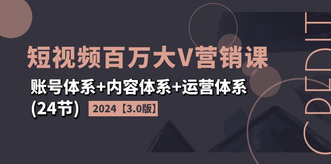 （11795期）2024短视频·百万大V营销课【3.0版】账号体系+内容体系+运营体系(24节)-创新社-资源网-最新项目分享网站-轻创网
