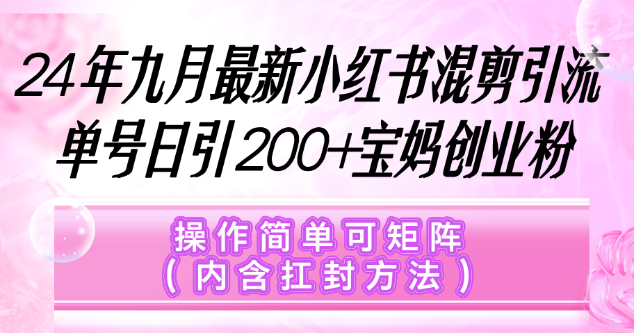 （12530期）小红书混剪引流，单号日引200+宝妈创业粉，操作简单可矩阵（内含扛封…-轻创网